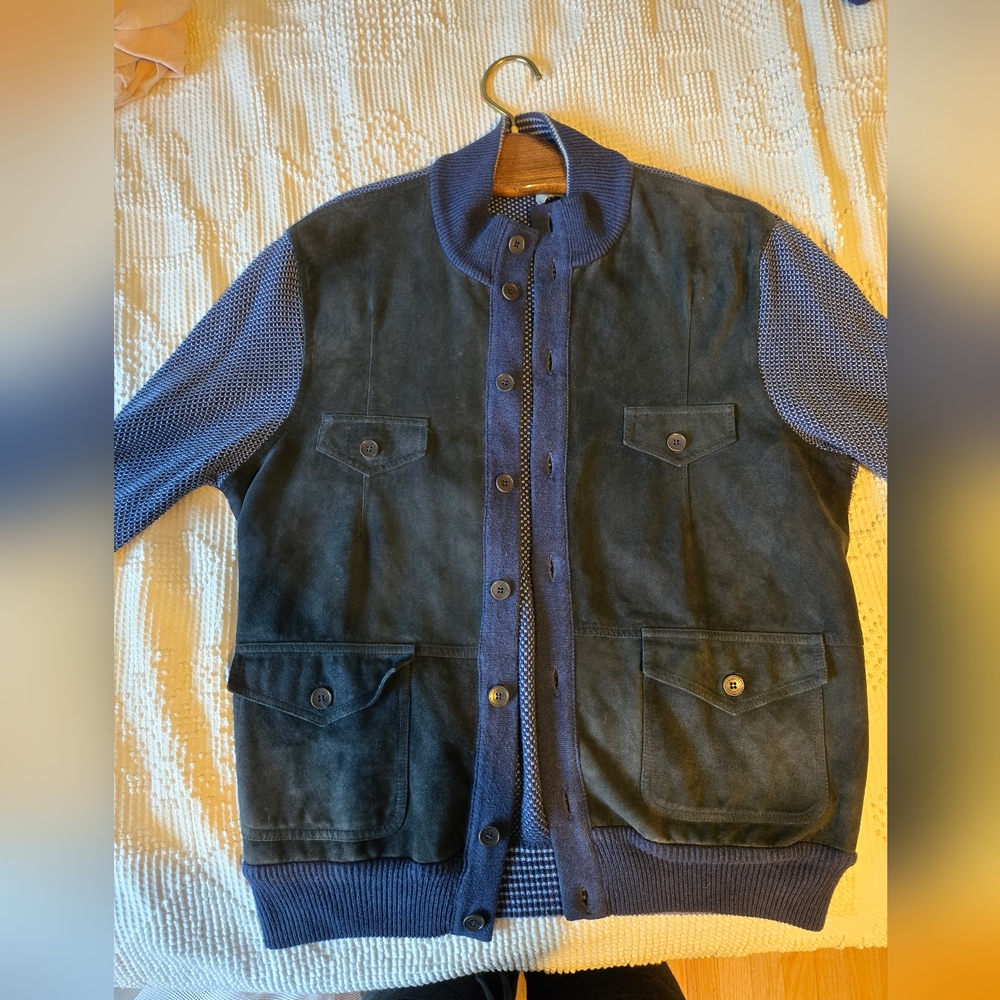 RARE Canali Navy Suede and Knit Jacket